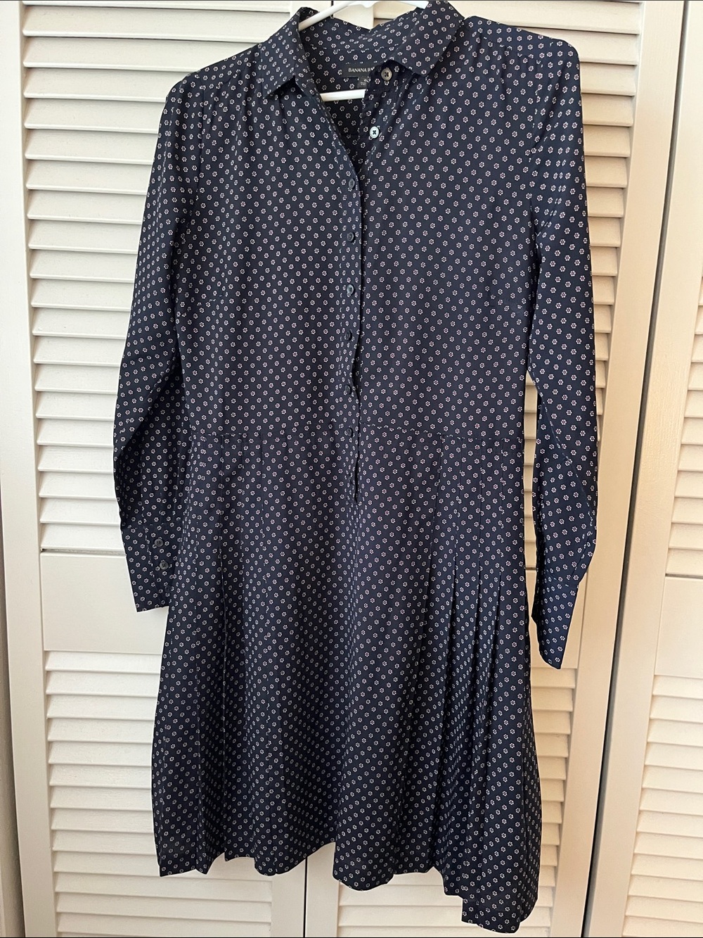 Banana Republic Navy Printed Long-Sleeve Shirt Dress